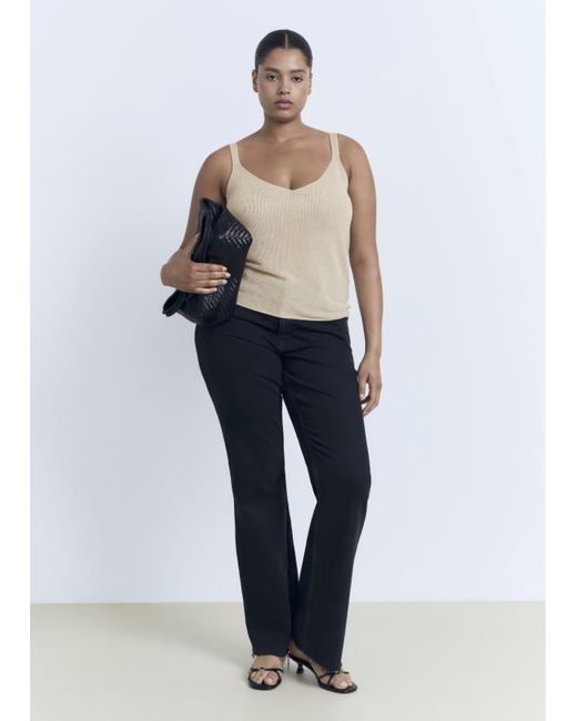 Mango Natural Metallic Knitted V-Neck Top