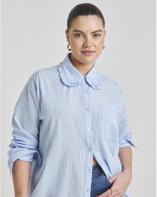 Simply Be Blue Ruffle Collar Shirt