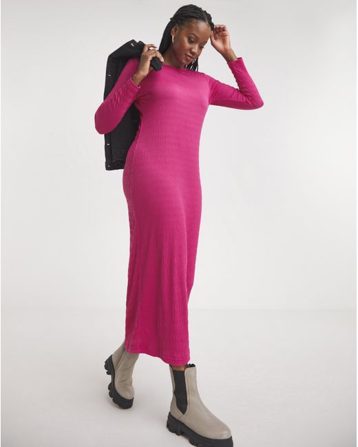 Simply Be Pink Long Sleeve Textured Jersey Midi Dress