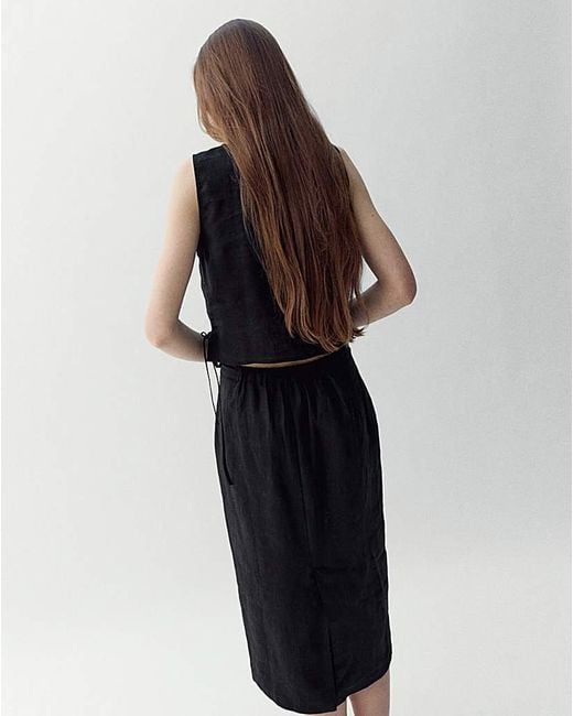 Mango Black Linen Top With Ties