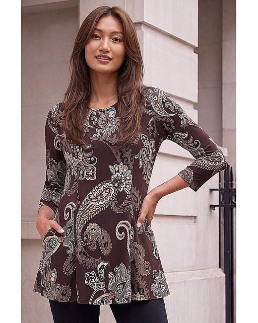 Roman Brown Roman Paisley Pocket Tunic Top
