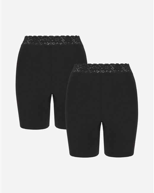 Pretty Secrets Black 2 Pack Cotton Comfort Lace Trim Shorts