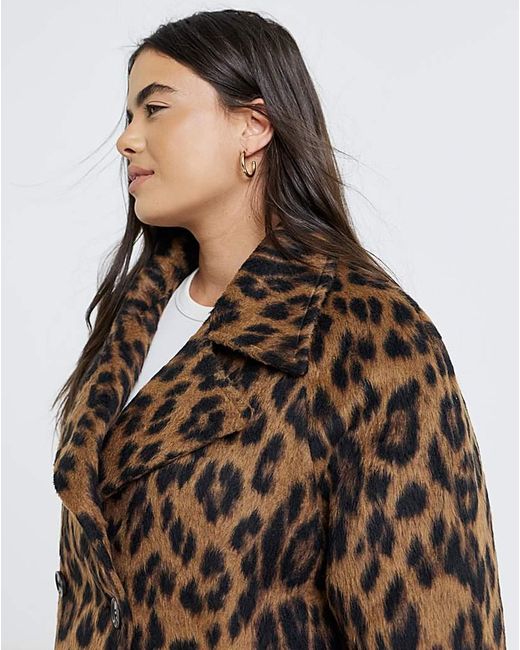 Simply Be Brown Print Premium Wool Look Pea Coat
