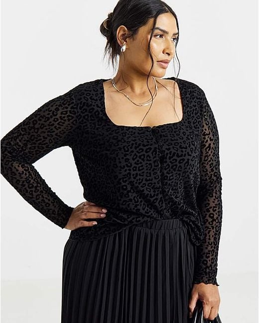 Simply Be Black Leopard Flock Mesh Top