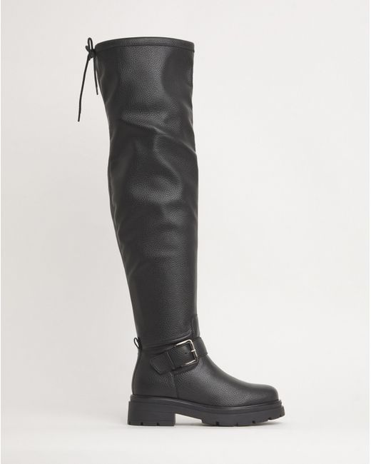 Simply Be Black Over Knee Buckle Stretch Boot Wide S C