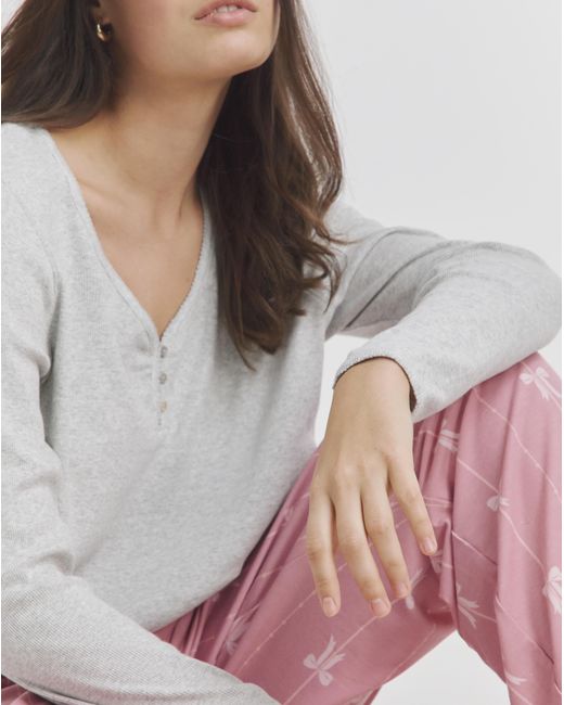 Simply Be Pink Ribbed Henley Pyjama Set