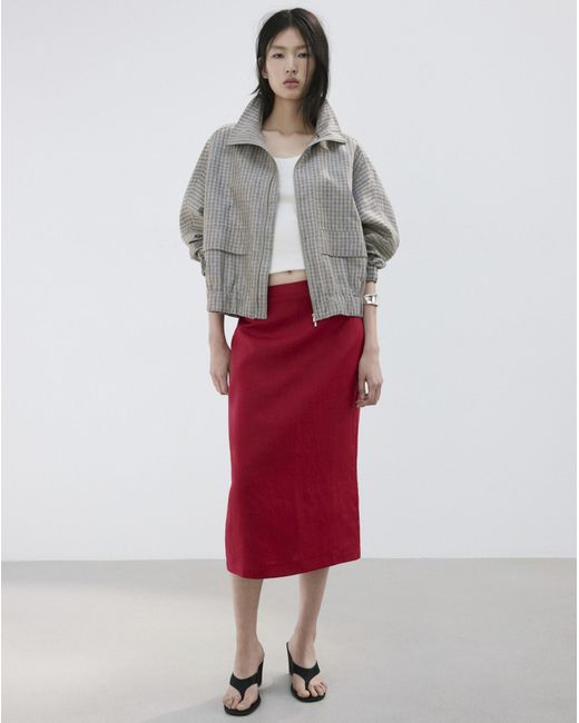 Mango Red Linen Midi Skirt