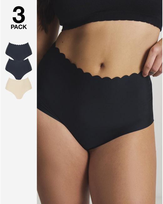 Pretty Secrets Black 3Pack Scallop No Vpl Knickers