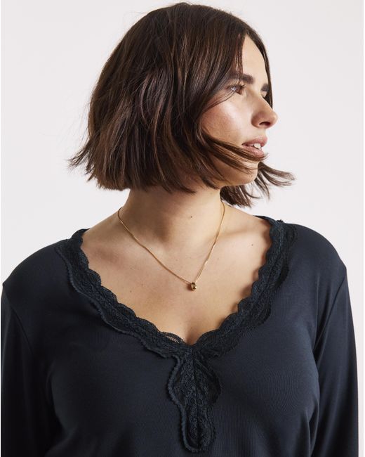 Simply Be Blue Cosy Long Sleeve Lace V Neck Top