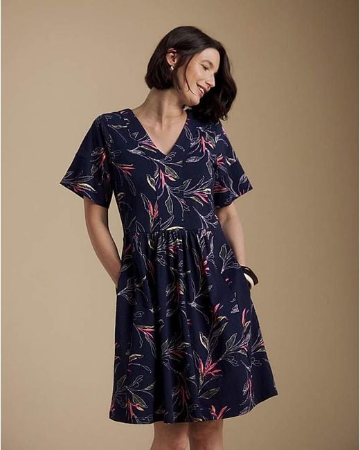 Julipa Blue Printed Cotton Jersey Shift Dress