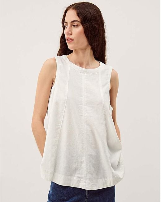 Monsoon White Sammy Swing Linen Blend Tank Top