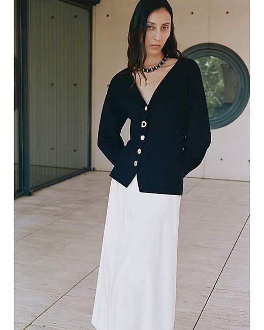 Mango Blue Jacket With Interest Button Detail