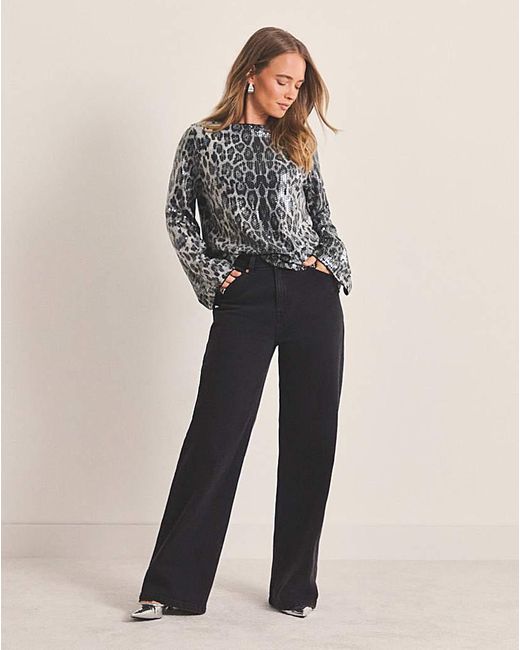 Simply Be Gray Simply Leopard Printed Sequin Blouse