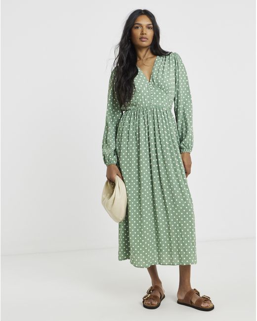 Simply Be Green Printed Waist Detail Midi Dress