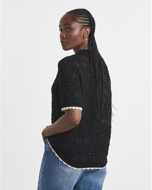 Simply Be Black Pointelle Collared Knit Top