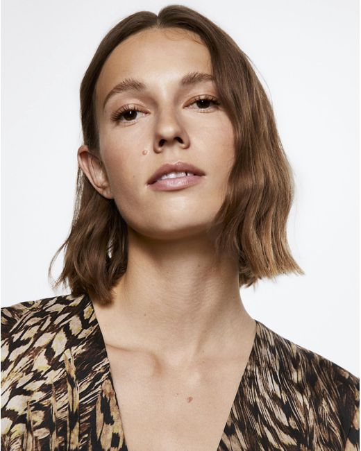 Mango Brown Pluma Animal Print Fluid Dress