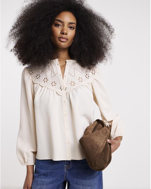 Simply Be Blue Broderie Yoke Blouse