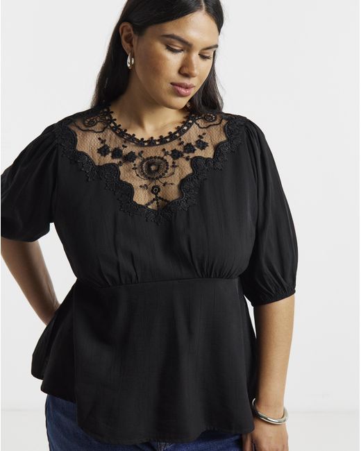Simply Be Black Lace Peplum Tea Blouse