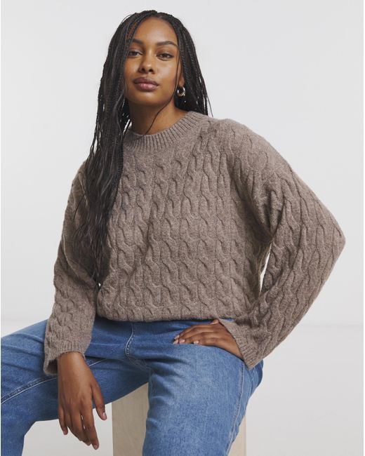 Simply Be Brown Cable Knit Jumper