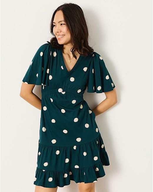 FatFace Green Grace Spot Jersey Mini Dress