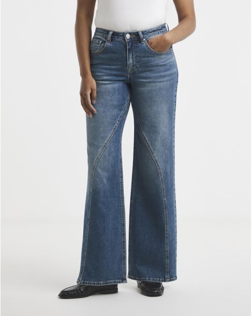 Simply Be Blue Seamed Wide Leg Jeans
