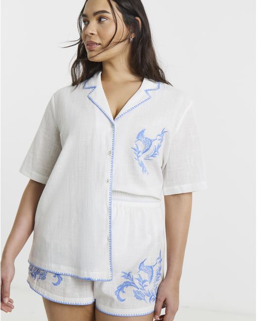 Figleaves White Embroidered Shortie Set