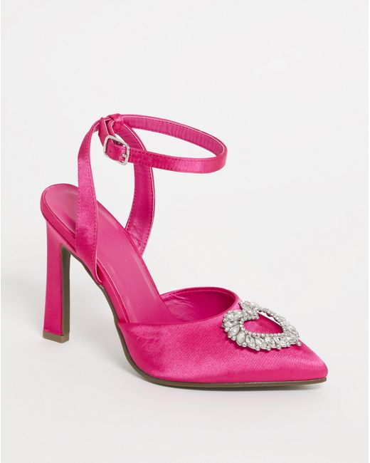 Simply Be Pink Heart Trim Heeled Shoes Wide