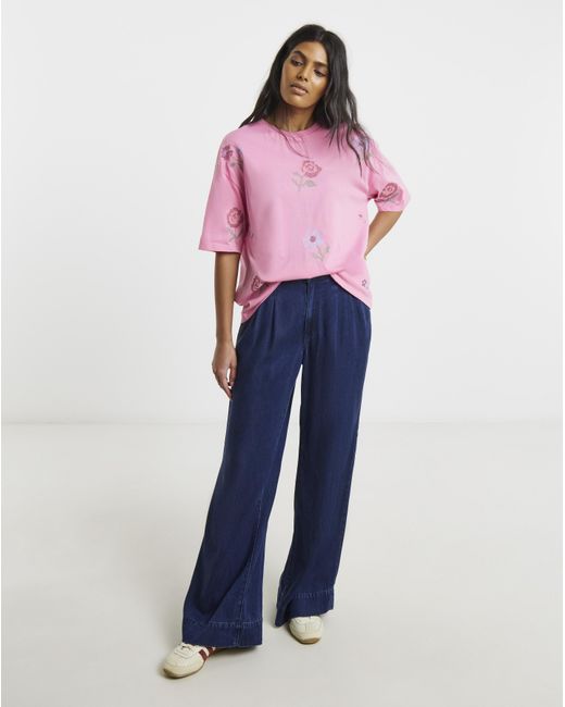 Simply Be Pink Cross Stitch Embroidered T-Shirt