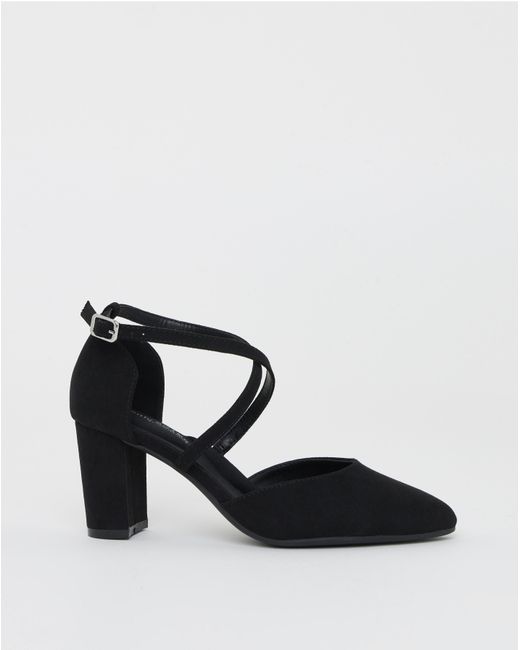 Heavenly Soles Black Two Part Heels With Crossover Ex Wide
