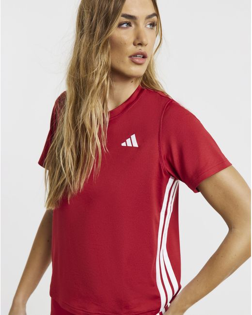 Adidas Red 3 Stripe Crew Neck Top