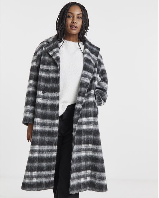 Simply Be Gray Check Maxi Faux Wool Coat