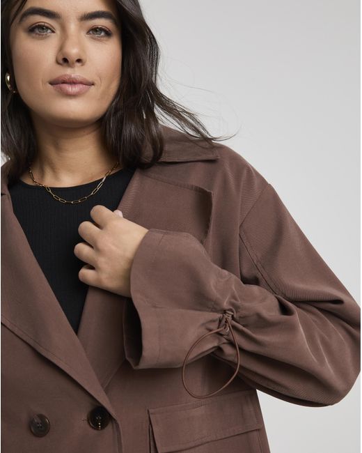 Simply Be Brown Drape Cropped Trench