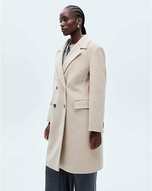 Mango White Double Breasted Wool Coat