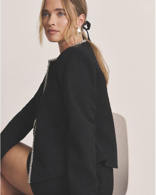 Simply Be Black Sbe Embellished Boucle Collarless Jacket