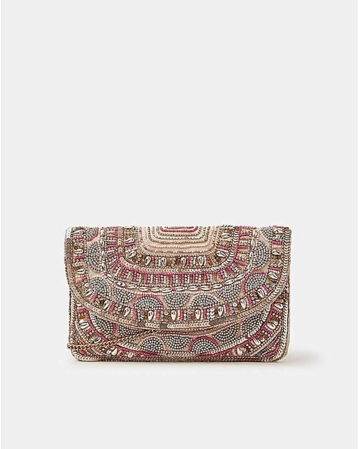 Accessorize White Bead Embellished Clutch Bag
