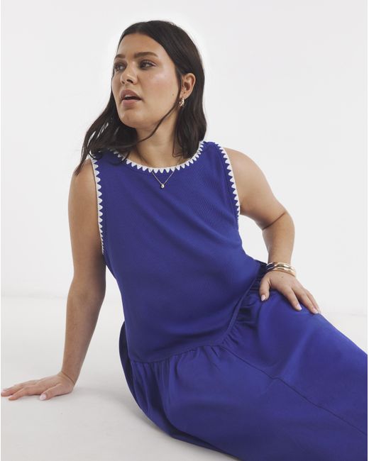 Simply Be Blue Jersey Mix Midi Dress With Whipstitch
