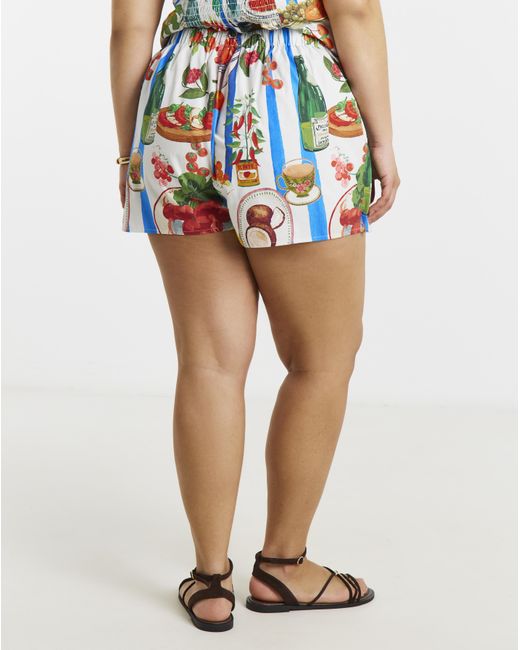 Simply Be Blue Plate Print Wrap Skort