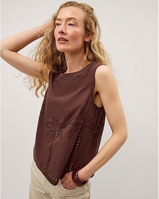 Monsoon Brown Eden Palm Cutwork Tank Top