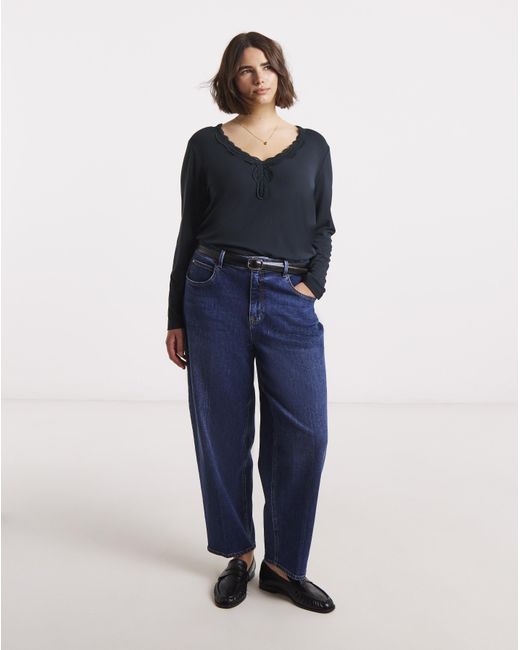 Simply Be Blue Cosy Long Sleeve Lace V Neck Top