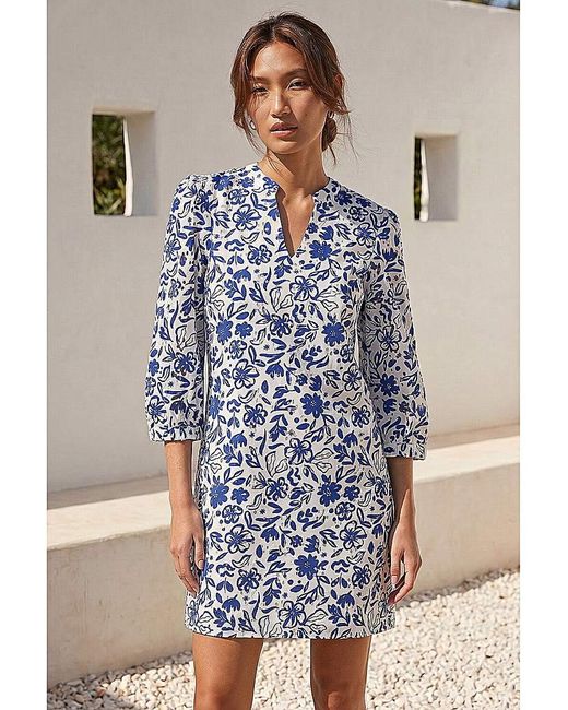 Roman Blue Roman Floral Print V-Neck Shirt Dress