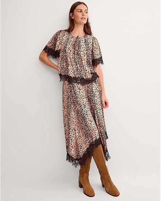Monsoon Natural Babette Leopard Print Midi Skirt