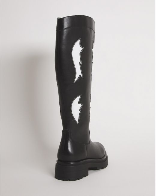 Simply Be Black Western Chunky Knee Boots Ex Wide Sc