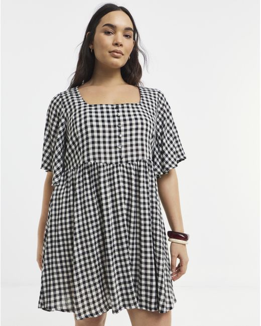 Simply Be White Gingham Historic Detail Skater Dress