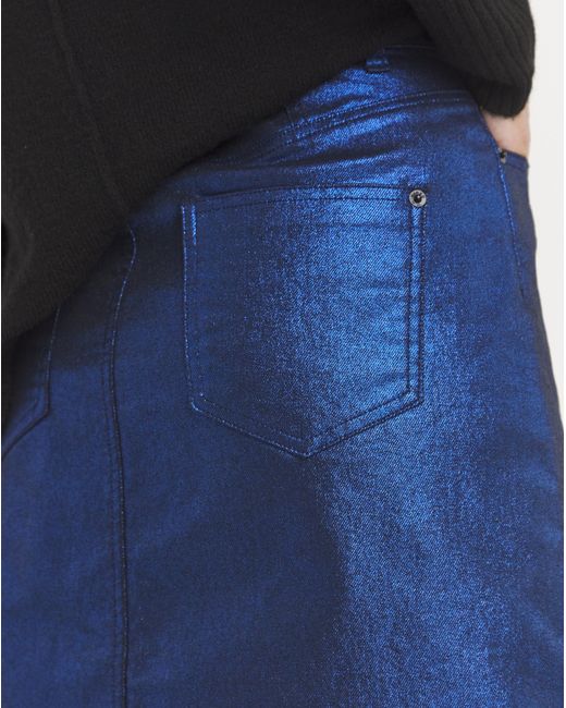 Simply Be Blue Exposed Button Metallic Mini Skirt