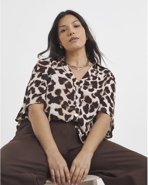 Simply Be Multicolor Leopard Print Crinkle Revere Shirt