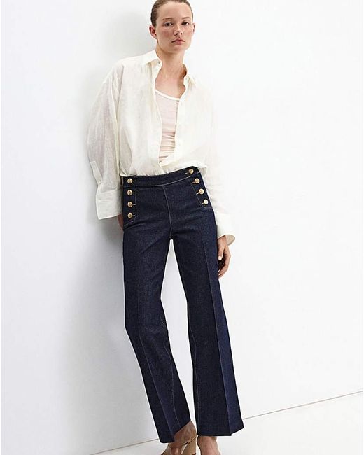 Mango Blue Emily Wide Leg Jean With Buttons