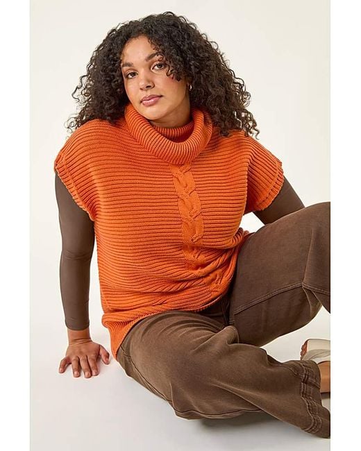 Roman Curve Orange High Neck Tabard Knit Top