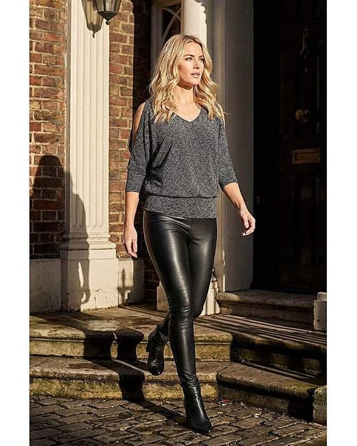 Roman Black Roman Faux Leather Elastic Trousers