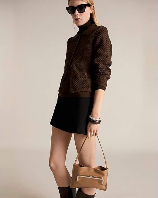Mango Blue Polo Neck Knitted Choco Jacket