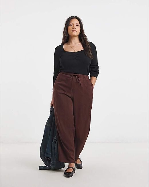 Simply Be Red Linen Barrel Trouser